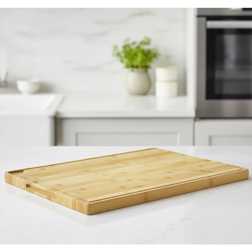 

Large 24x16 Inch Bamboo Cutting Board with Juice Groove - Durable Kitchen Chopping Board for Meat, Vegetables, Fruits