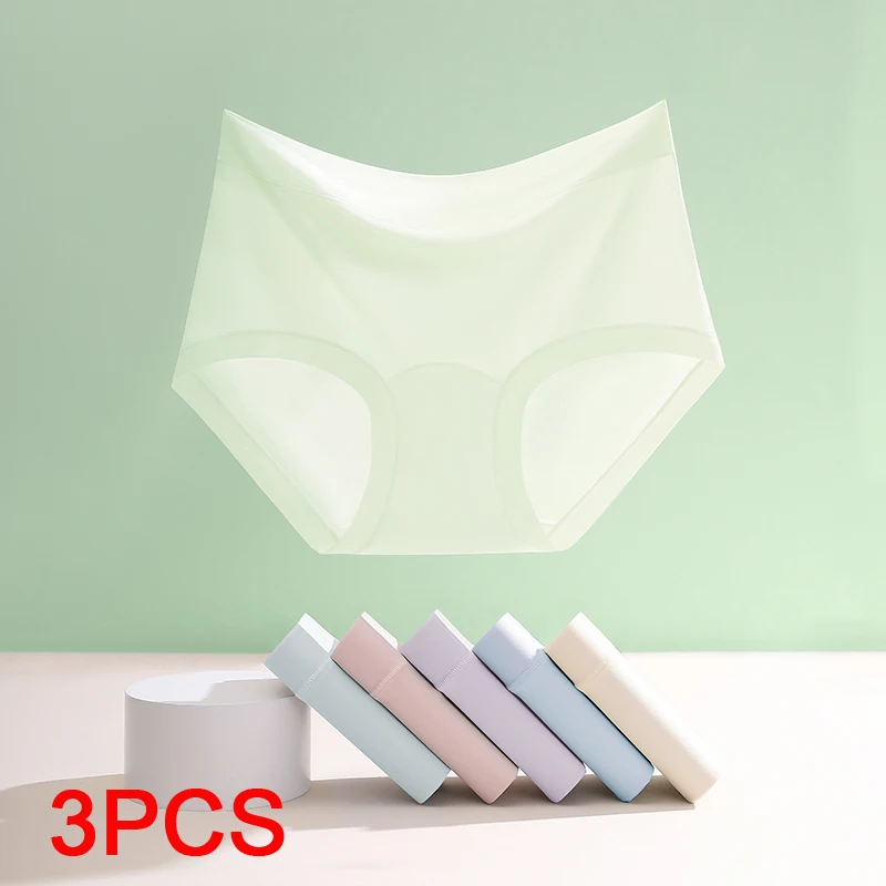 3Pcs Women's Panties Set Ice Silk Fashion Underwear for Women Lingerie Sexy  Briefs Lady Triangular Underpants Seamless