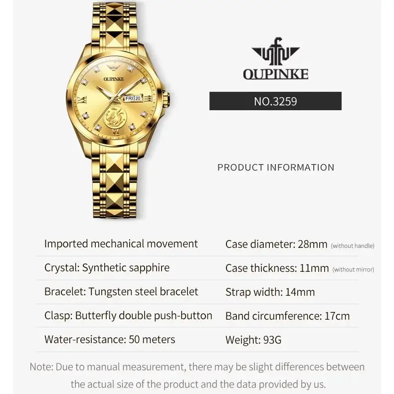 OUPINKE 3259 Women Watch Brand Luxury Genuine Gold Imported Mechanical Fully Automatic Watch Women Bracelet Elegant Gift Reloj