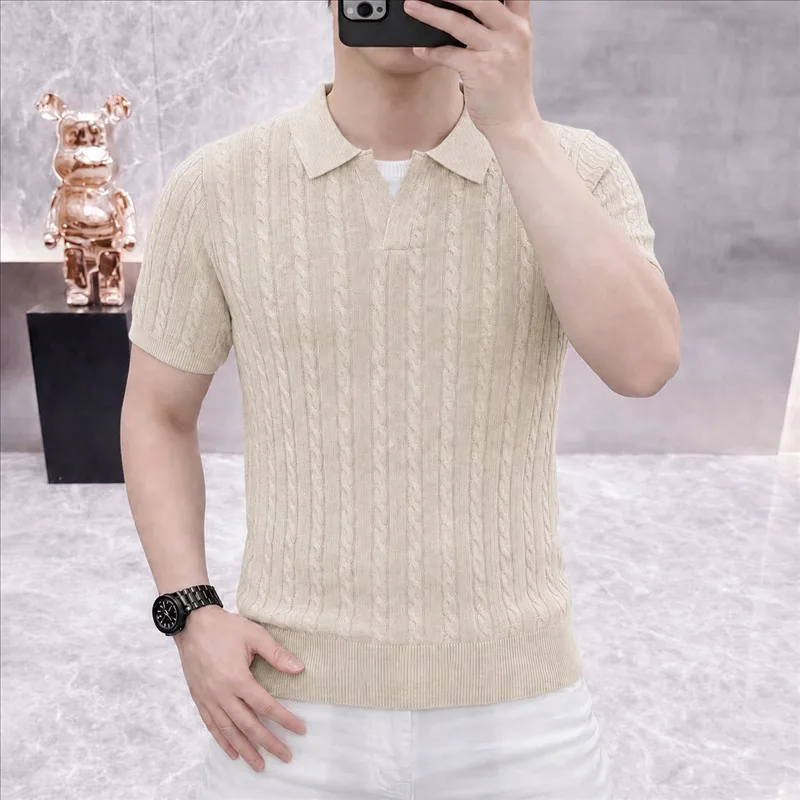 High Quality Summer Knitted Men's T-shirt Short Sleeved Casual Polo Shirt Fashion Business Social Lapel Slim Fit POLO Shirts
