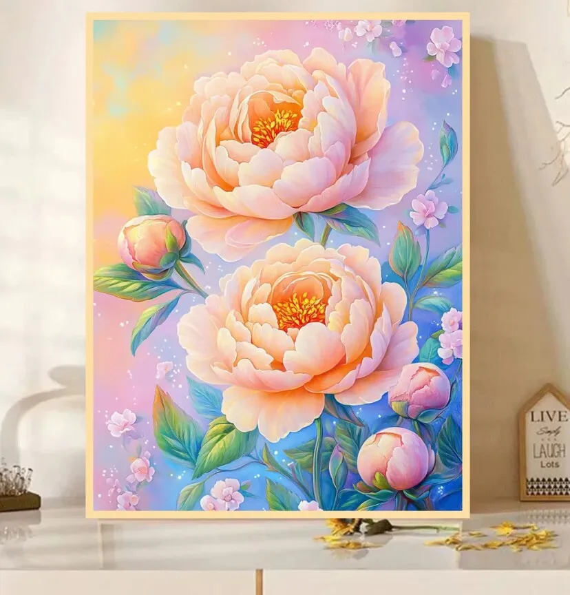 

9ct 65X85cm набор для вышивки крестом с цветами пиона и предварительной печатью, набор для вышивания «сделай сам», нить для рукоделия, игла, поделки