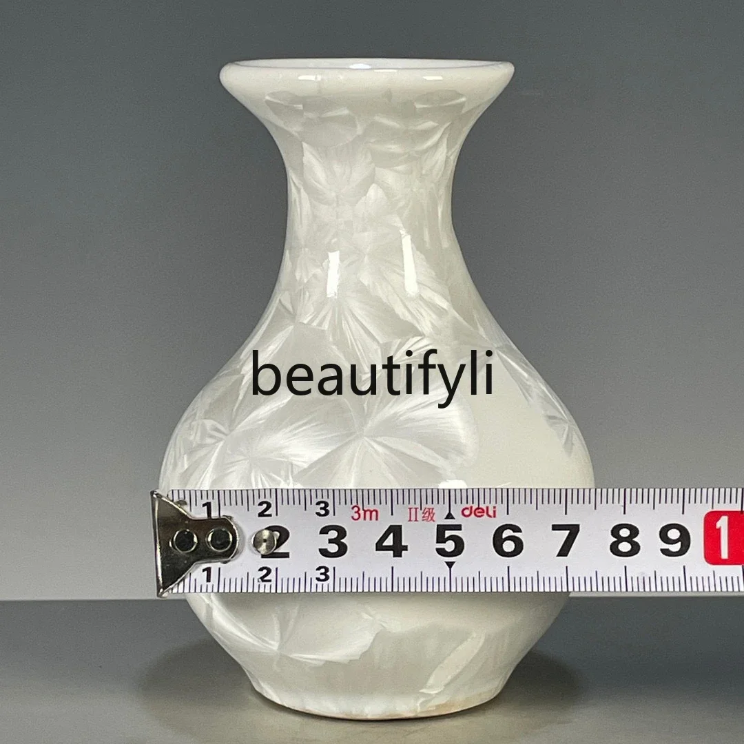 

yj7 Antique porcelain crystalline glazed jade pot spring vase small appreciation vase