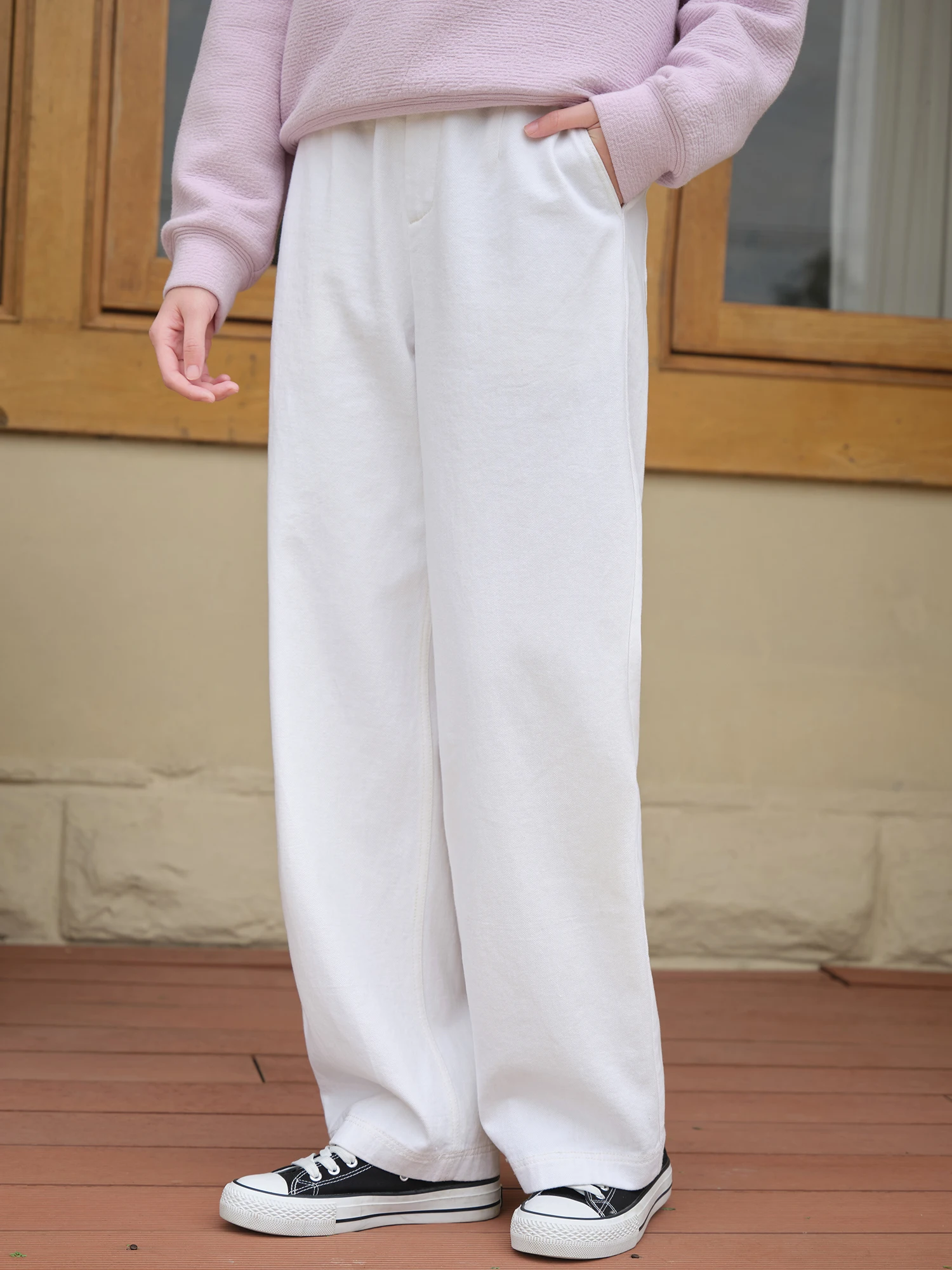 

White Haax Cotton Jeans H483 Spring New Sle Casual Straight Leg Jeans Versatile Women's Loose Fit Warmth Comfortable
