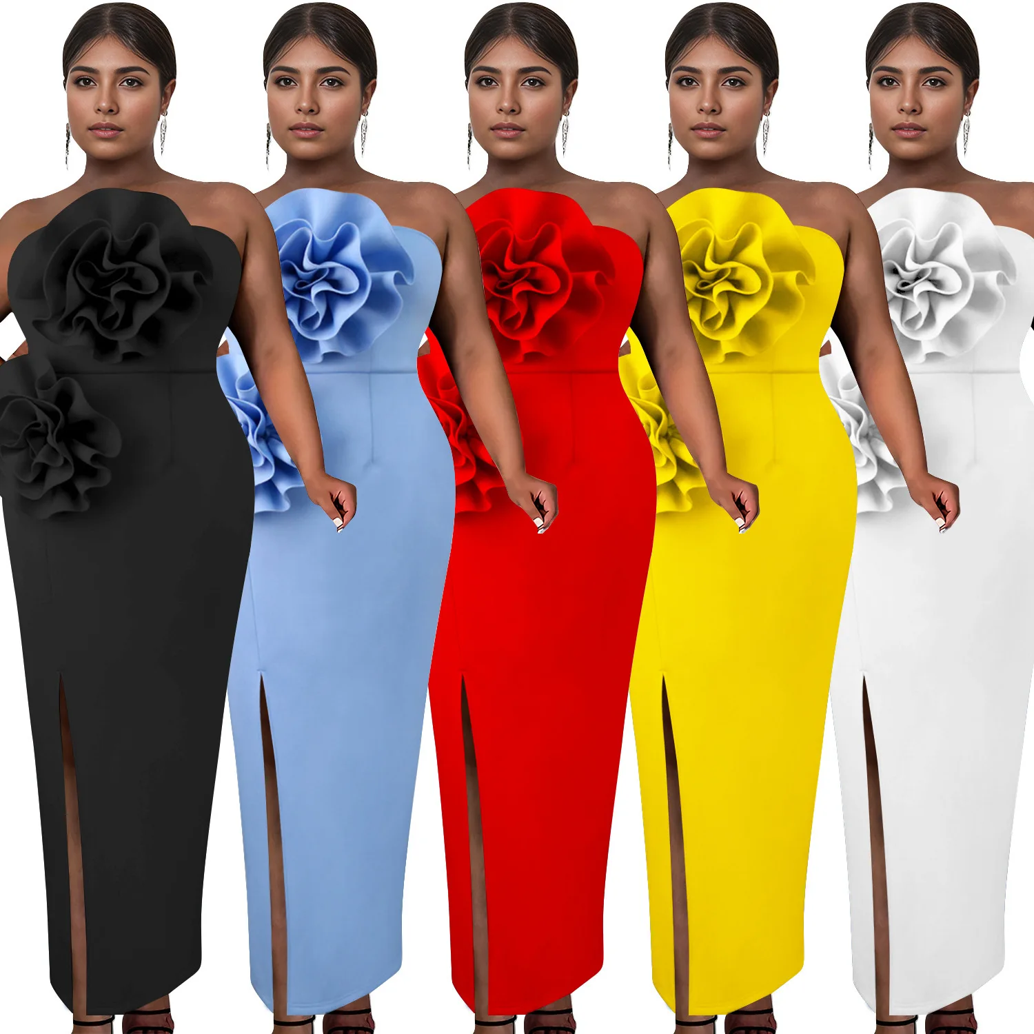 C7039 Vestido dividido sin mangas de color sólido para mujer a la moda nuevo