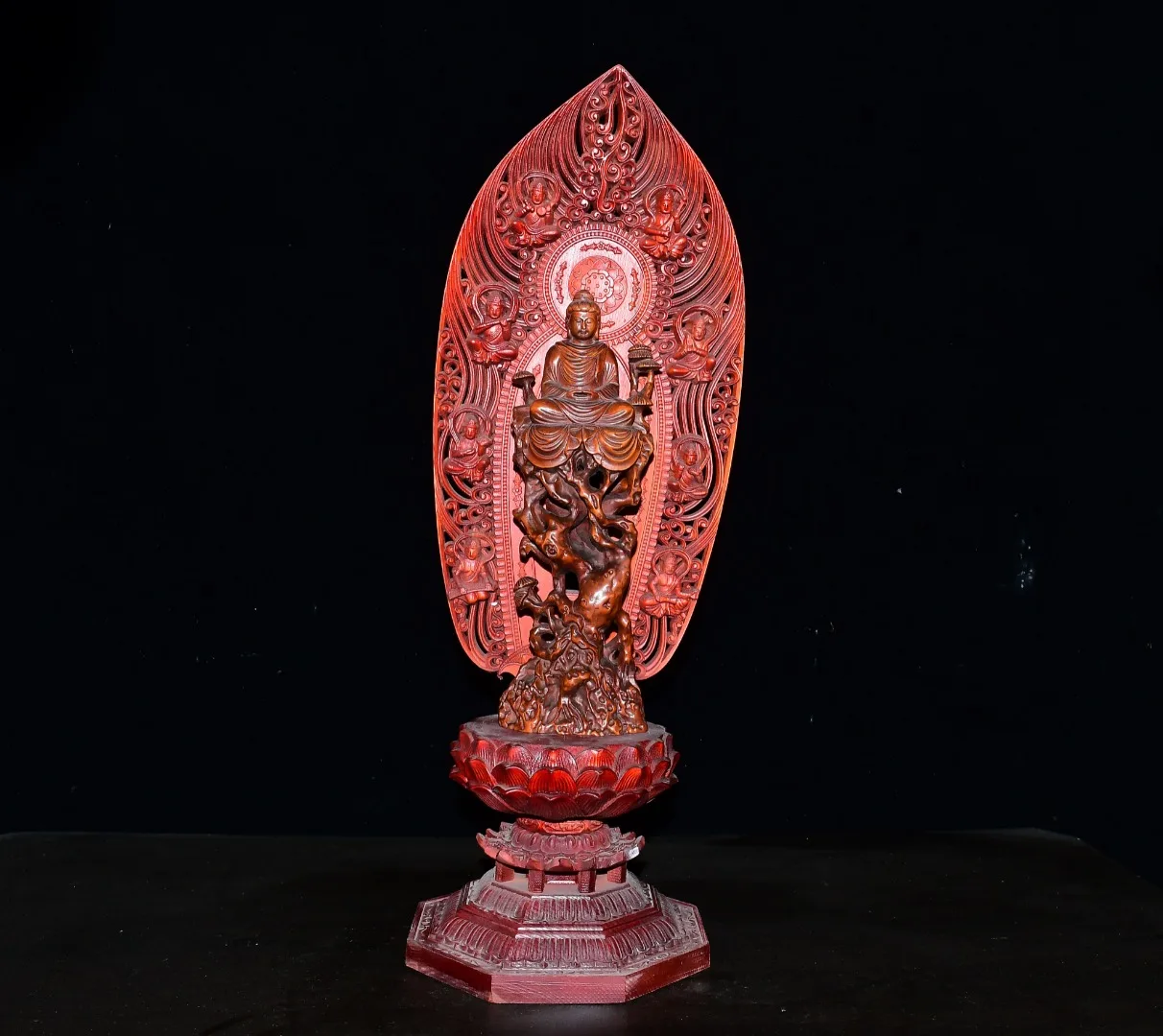 

Folk Collection Old Boxwood TSakyamuni Buddha Sitting on the Pine Buddha Terrace Buddhist Niche Worship Hall