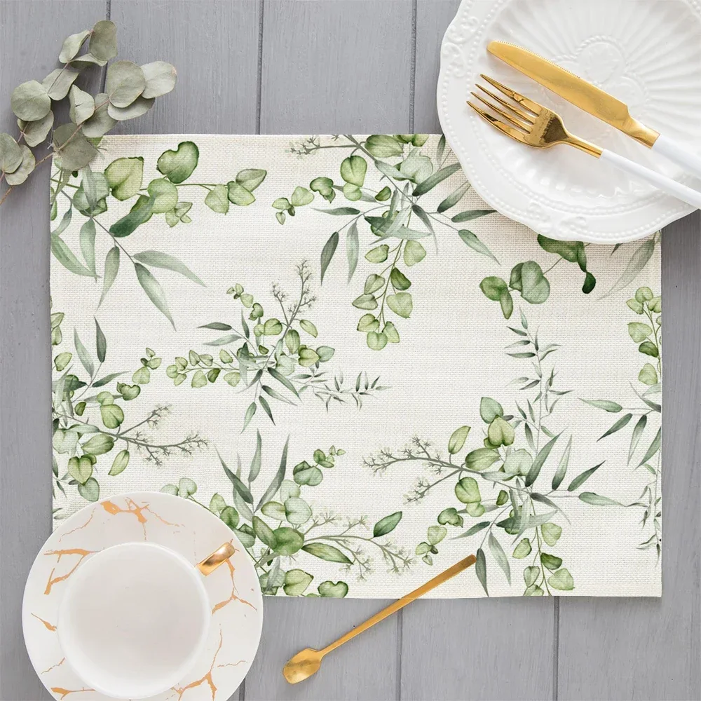 Bohemian Floral Pattern Placemat Kitchen Decor Cotton Linen Boho Dining Table Mats Coaster Pad Bowl Coffee Cup Mat 45x32CM 4PCS