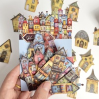 15 Pcs Vintage Ins Strange Colorful House Sticker Decorative Handmade Scrapbooking Material Diary Album Craft Card DIY Label