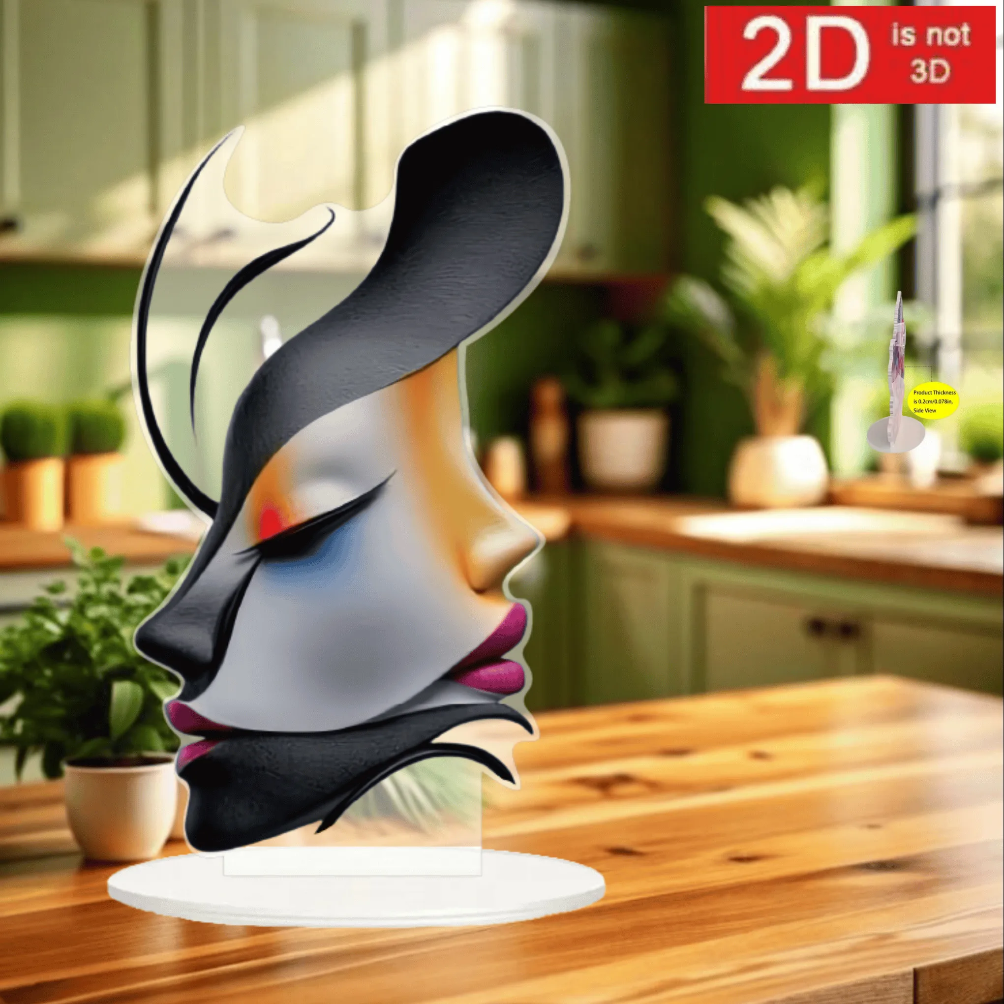 2D Flat, Modern Minimalist Female Bust Sculpture - Elegant 2D Flat Tabletop Decor with Black/Red/Blue Suitable for Home & Office