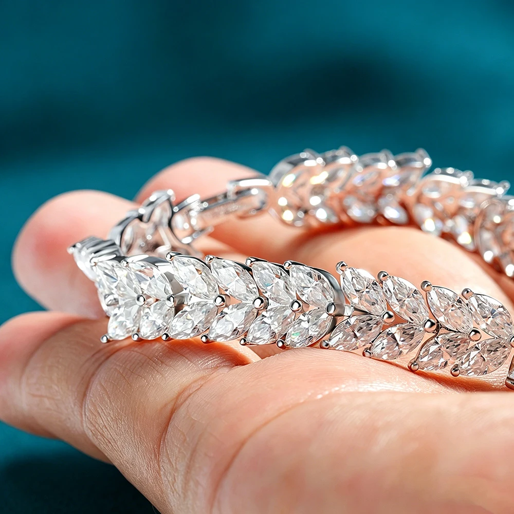 0.3ct Marquise Cut Moissanite Tennis Bracelet for Women Lab Diamond GRA Certified D VVS1 Link Bangle S925 Silver Luxury Jewelry