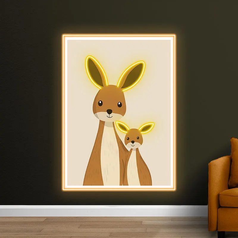 Toysign Kangaroo Family Neon Wall Light - Adorable LED Art for Living Room, Kids Room & Nursery Decor, Unique Gift - Yellow Glow