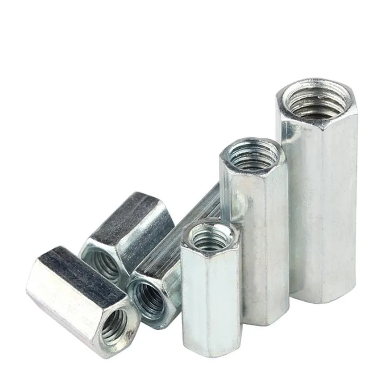 2PCS M6 M8 M10 M12 M14 M16 M18 M20 Galvanized Hex Rod Coupling Nuts Connection Thread Nut Galvanized Long Hex Nut