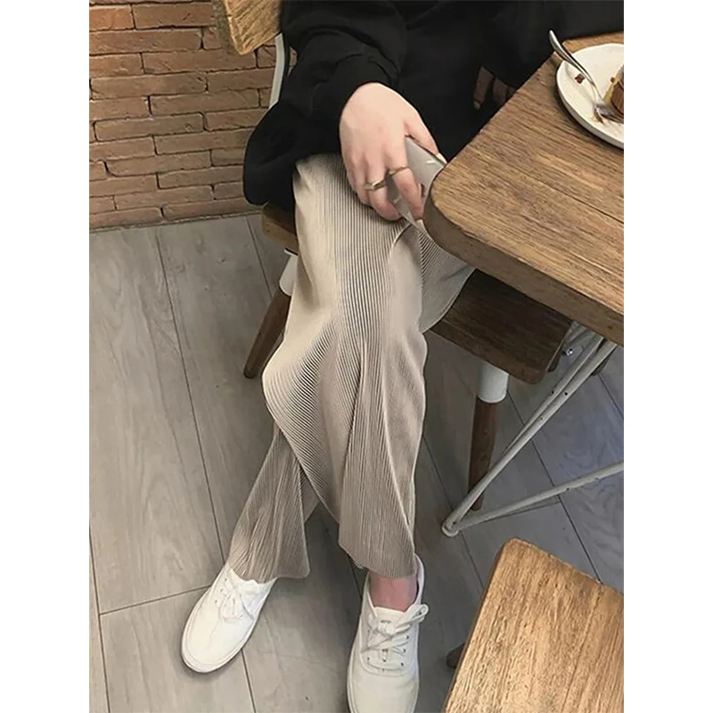 Pleated Wide Leg Pants Women Korean Black High Waist Baggy Pants Summer Office Ladies Fashion Elegant Folds Straight Trousers