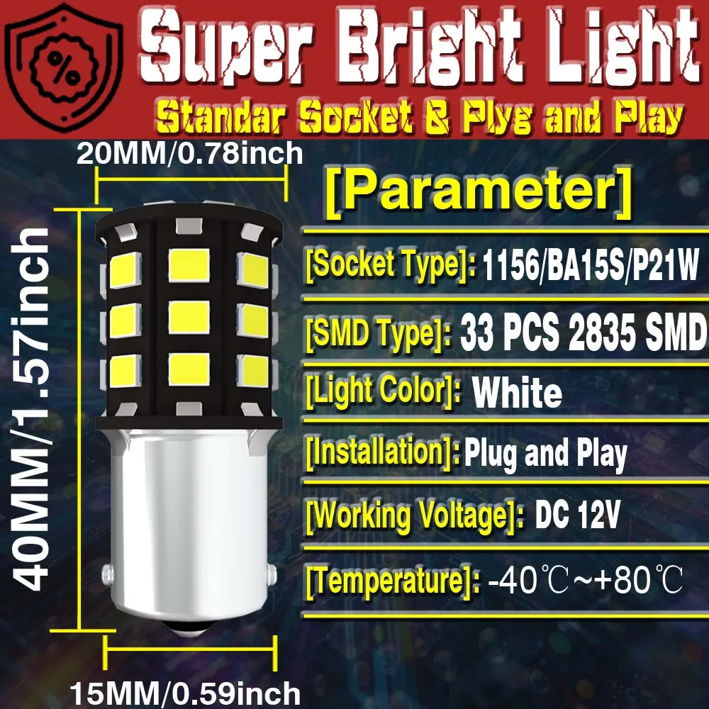 2pcs P21W LED Reverse Light Back Up Lamp 1156 BA15S 7506 Rear Fog Bulb For Ford Mondeo Mk4 Focus 2 S C MAX RANGER KA PUMA FUSION