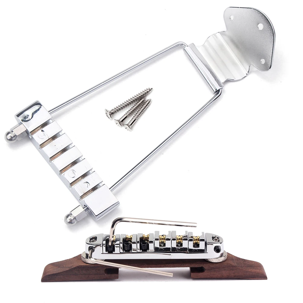 

6 String Jazz Rosewood Bridge Height Adjustable Silver Tailpiece Design For Semi Hollow Parts Guitar Bridge Jazz