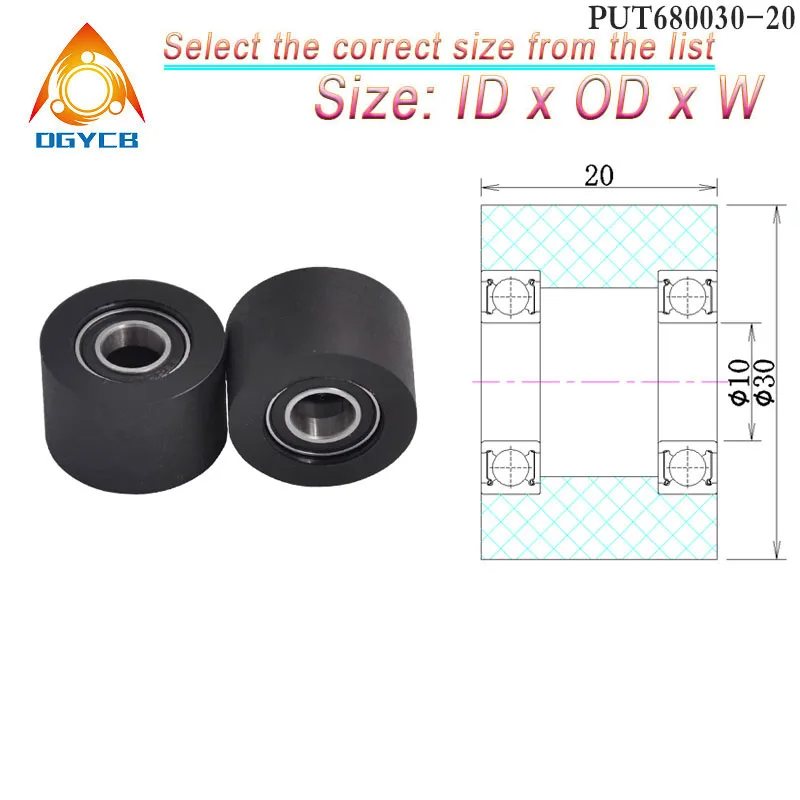 1pcs 10x30x20 Double 6800 Bearing Polyurethane Rubber Sleeve  PUT680030-20 30mm Conveyor Belt Rubber Wrap Bearing Wheel 10*30*20