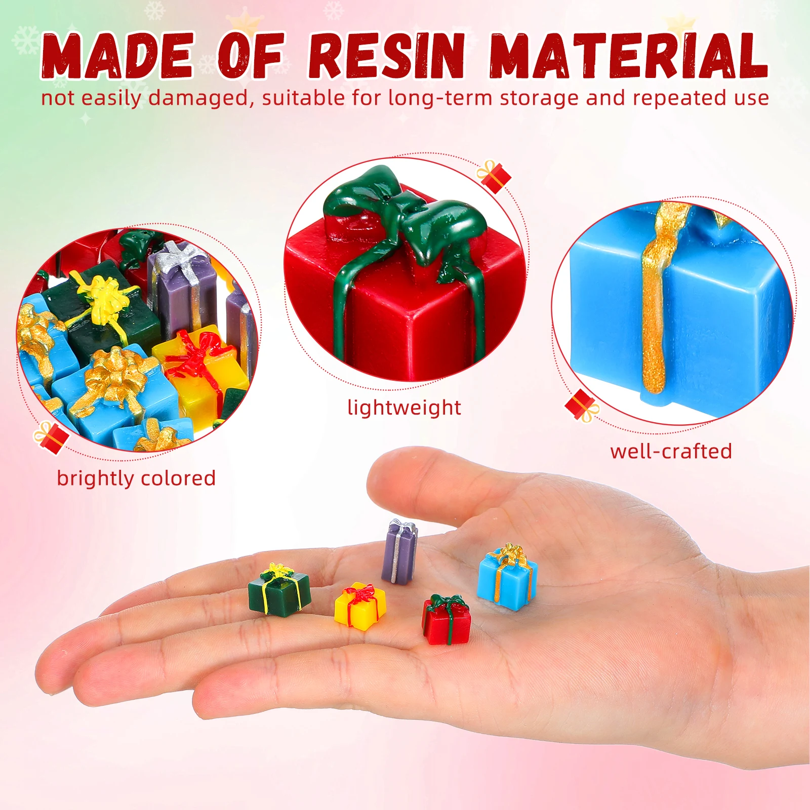 40Pcs Christmas Decoration Set Tiny Resin Box Ornaments Versatile Craft Accessories for Holiday Home Decor Projects