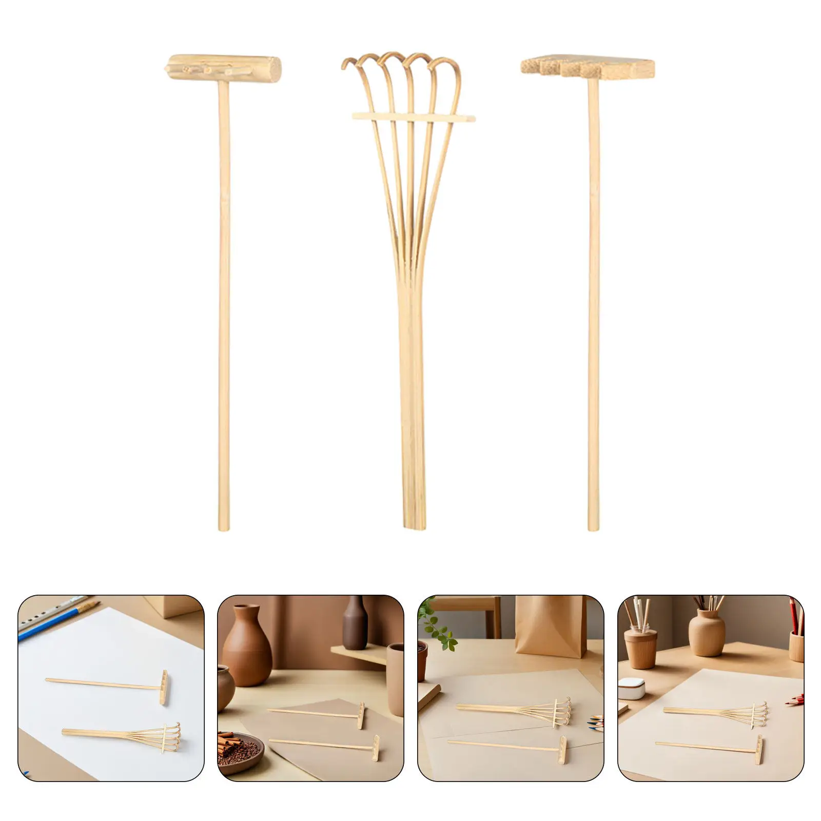 6Pcs Decorative Sand Rakes Mini Garden Soil Rakes for Sand Patterns Drawing Meditation Desk Sandbox Art Supplies