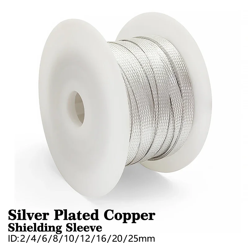 ID 2mm~25mm Silver plated copper shielding sleeve High Temperatures Corrosion Resistance For Audio Cable and Signal Receiver