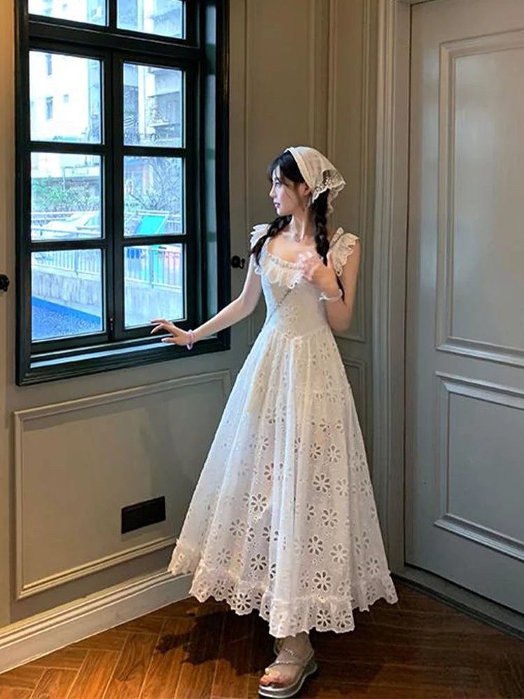 

Large Size Hollow out Floral Dr Women's Plump Holiday Sle Small Flng Sve Bal Fairy Long Dr Commute Sle Hi...