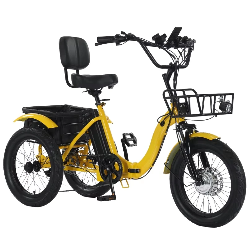 AliExpress Fat Electric Tricycle 18 Inch Folding Electric Mountain Bike With Cargo Basket 350W 3 Wheel Booster Electric Bicycle For Elderly