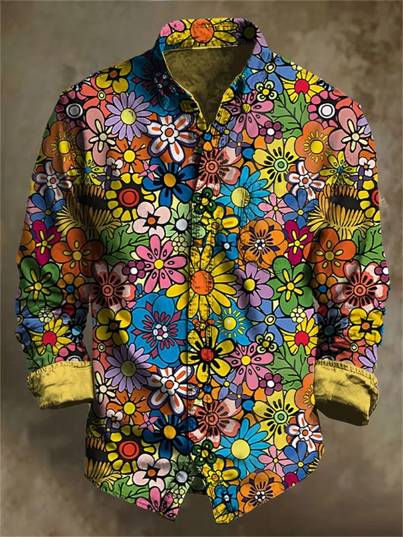 New Vintage Distressed Patchwork Guitar Sheet Music Print Men's Long Sleeved Shirt Bohemian Style Casual Shirt