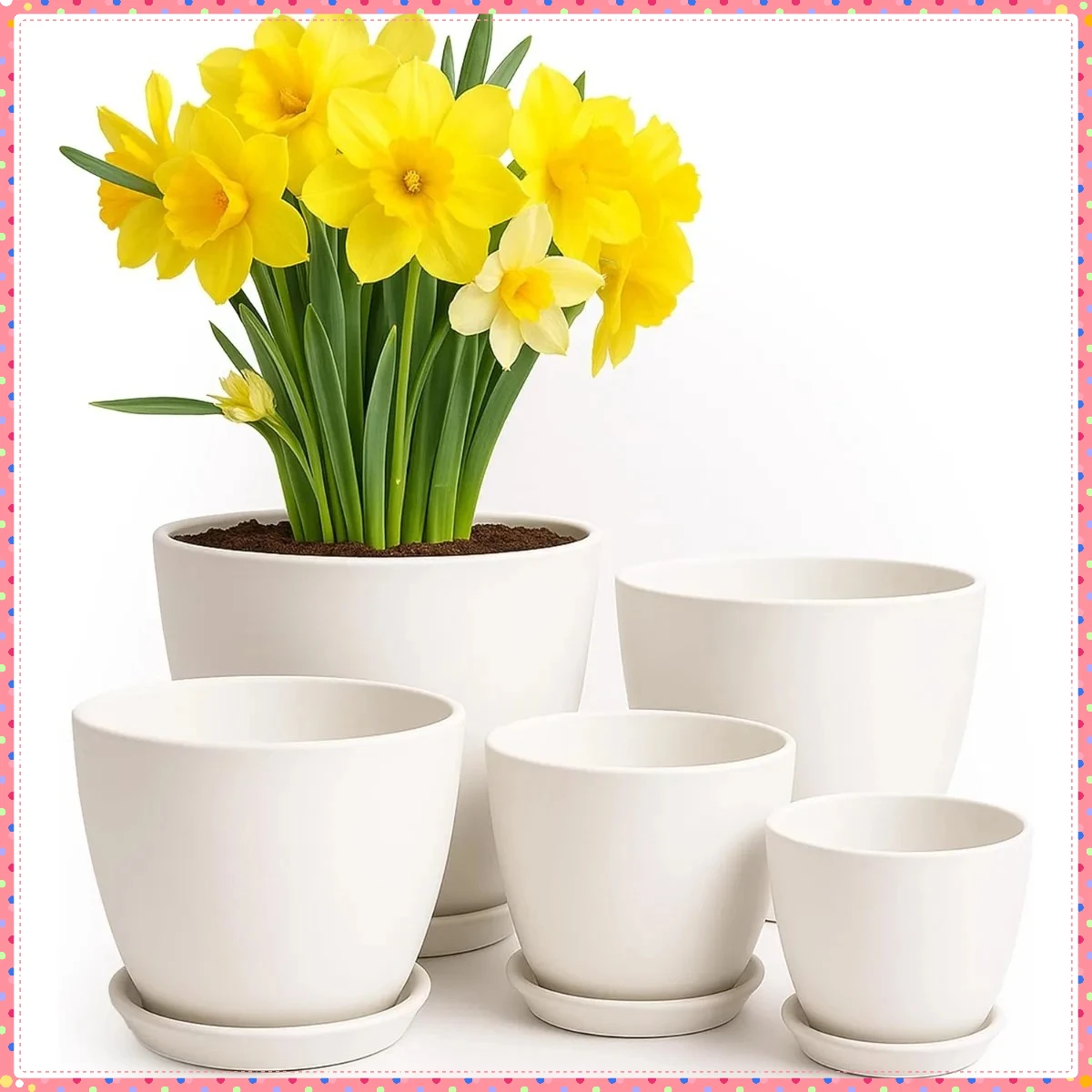 

ecorative Plastic Planters 5PCS, Multi-Size Indoor Flower Pots with Drainage, Enhance Your Living Room, Balcony