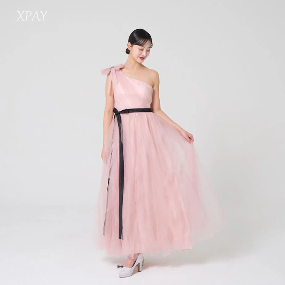 

XPAY сказочное розовое свадебное платье на одно плечо со съемным поясом из тюля корейское вечернее платье для фотосессии по индивидуальному заказу