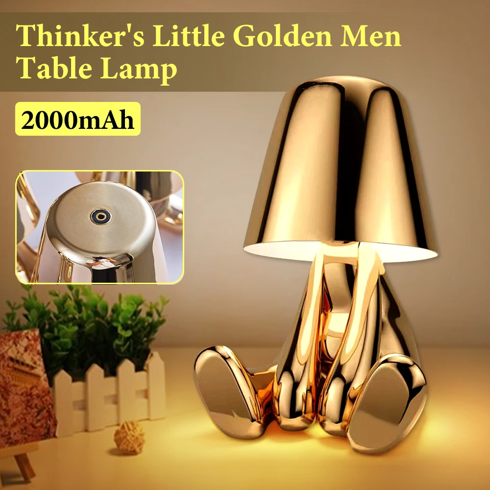 Lámpara de mesa con interruptor táctil, luz LED nocturna, decoración de dormitorio, cafetería, Bar, regalo del Día de la madre, Little Golden Man, Italia