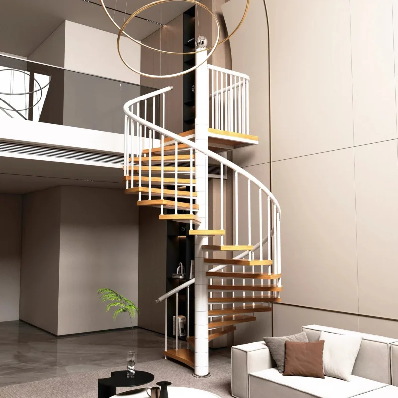 custom.Prefabricated Space Saving Circular Stair Design Decorative Outdoor White Color Steel Staircase Kit