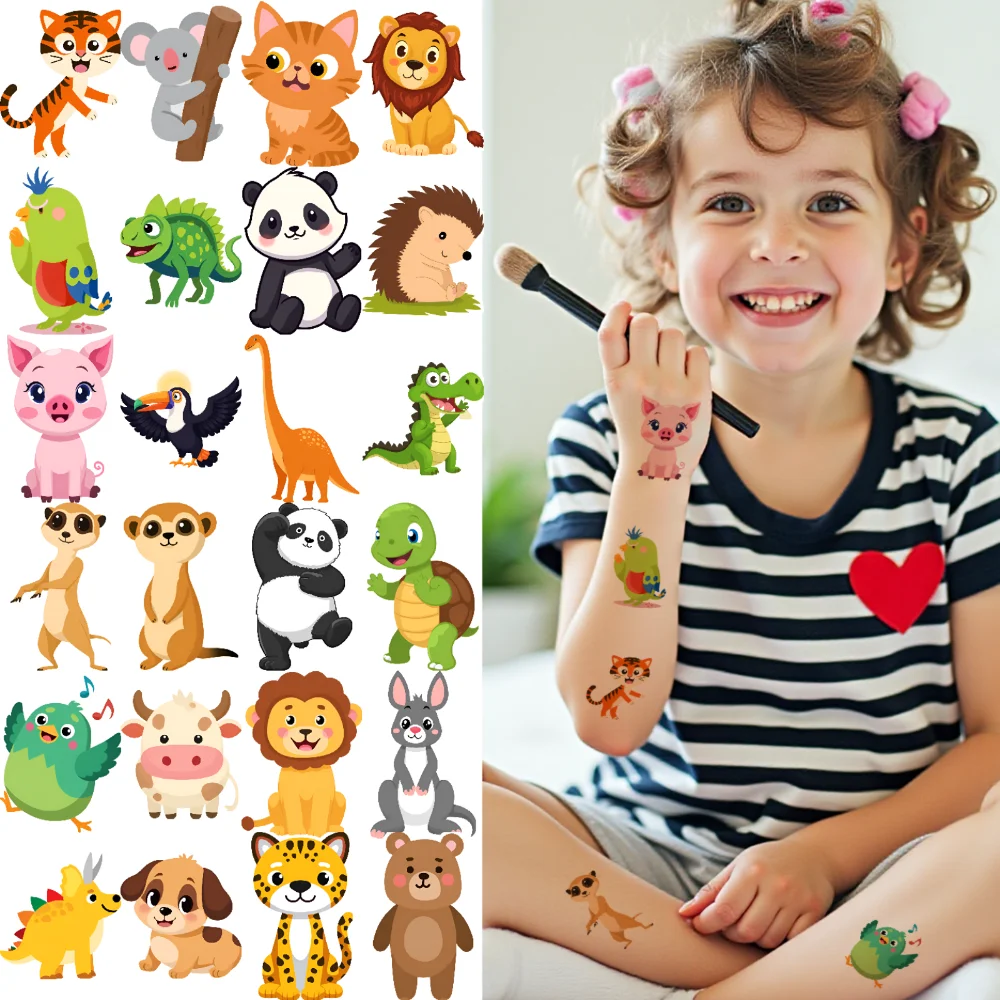 

54pcs Temporary Tattoo Cartoon Cute Creatures Cartoon Animals For Shoulders Girls Cheeks