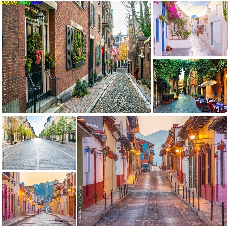 

Vintage European Street View Scenery Photography Backdrops Props Wedding Portrait Photo Backgrounds Studio 211229 JJD-04