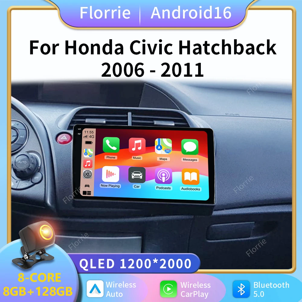 2K Android 16 For Honda Civic Hatchback 2006-2011 Car Radio Multimedia Player Navigation 2 Din Stereo DVD Wifi Head Unit Speaker