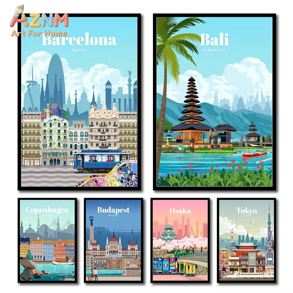 Amsterdam Tokyo London Iceland Bali Vancouver Travel Posters and Prints Modern Wall Art City Paintings Landscape Canvas Picture