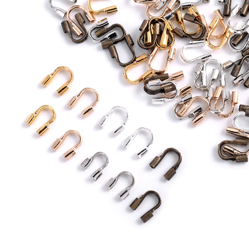 100Pcs 3/4/5Mm Gold Plated Wire Protectors Wire Guard Guardian Protectors Loops U Shape Clasps Connector for Jewelry Making Diy