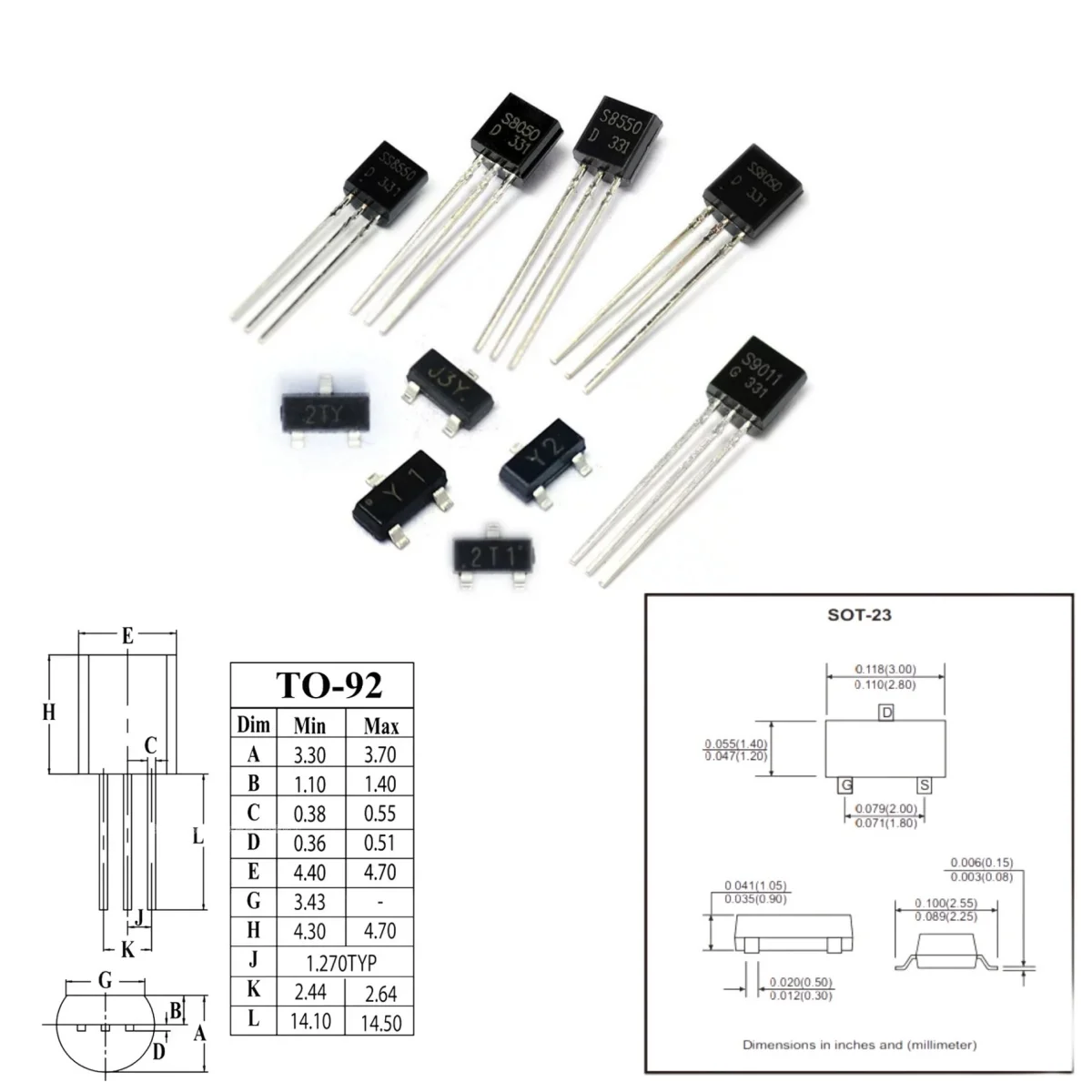 100/200Pcs S9012 S9015 PNP S9013 S9014 S9018 NPN TO-92 General Purpose Signal Amplification Transistor Low Level Low Noise