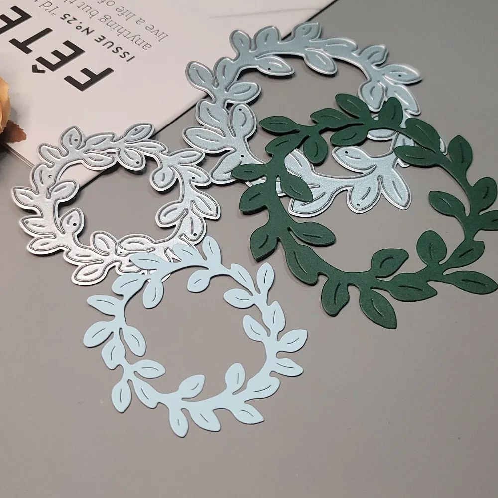 Leaf Frame Metal Cutting Dies Olive branch Scrapbook Embossing Circle Wreath Die Cuts Album DIY Craft Cutting Die 2022 New