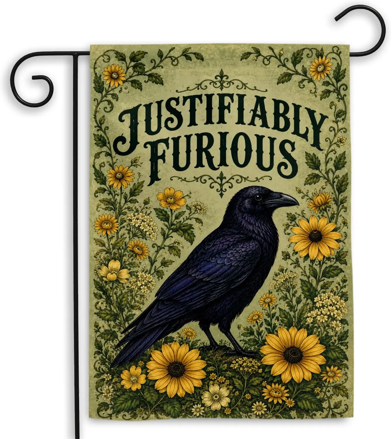 MAIANEY Justifiably Furious Crow Garden Flag, Funny Raven Yard Decor, Moody Crow Floral Porch Banner, Gothic Cottagecore Out yyi