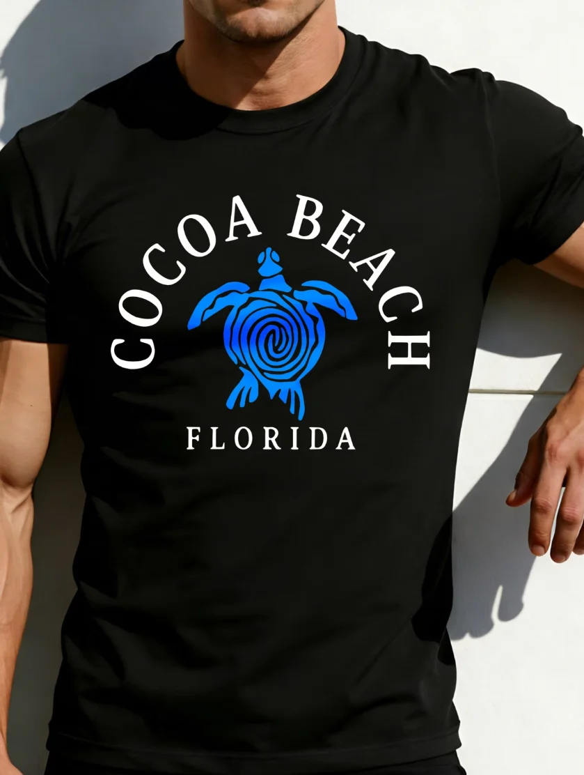 Casual Style Men's T-Shirt Cocoa Beach Florida Turtle Summer Wear Gift Travel Enthusiasts Fashionable Minimalist Trend T-shirt