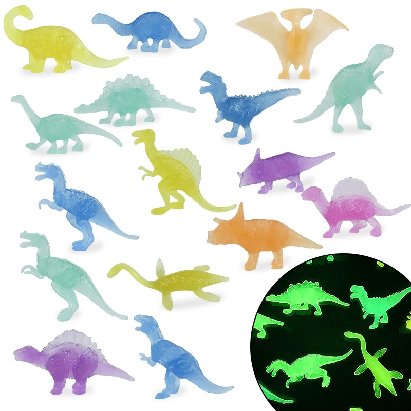 13/16pcs Mini Luminous Dinosaurs Toys Glow In The Dark Jurassic World Dino Figure For Kids Birthday Party Favors Gift Bag Filler