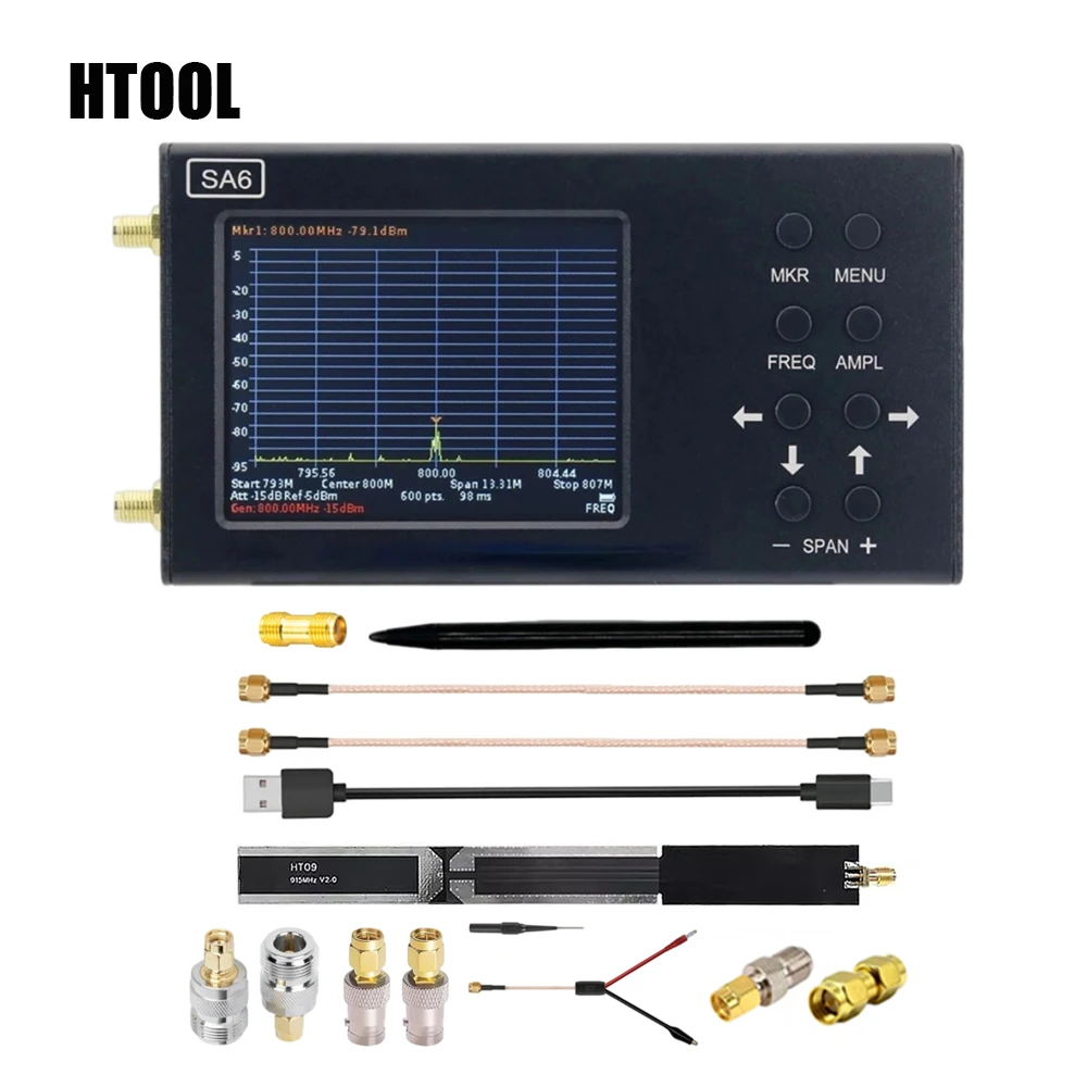 

HTOOL SA6 Set Spectrum Analyzer 6GHz RF Handheld Frequency HT09 Log Periodic Antenna EMI Test Provide PC Software Portable