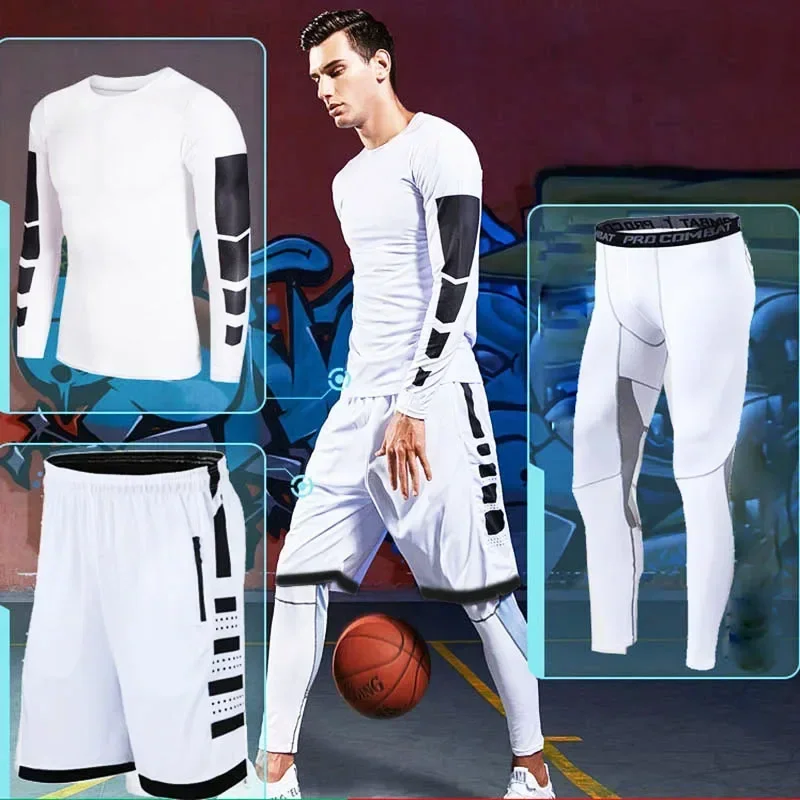 Erkek koşu eşofman eğitim spor spor giyim seti sıkıştırma tayt spor giyim spor salonu sıkı Sweatpants döküntü Guard Lycra