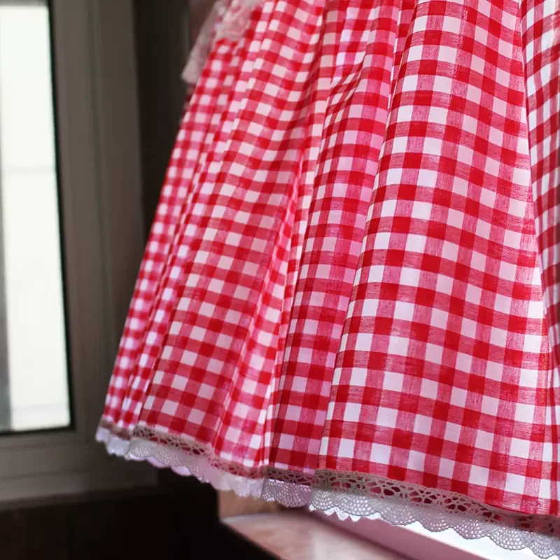 Pastoral Rural red and white plaid Coffee Short Curtain Kitchen Curtains for Living Room Bedroom 140*40&200*50cm New arrival