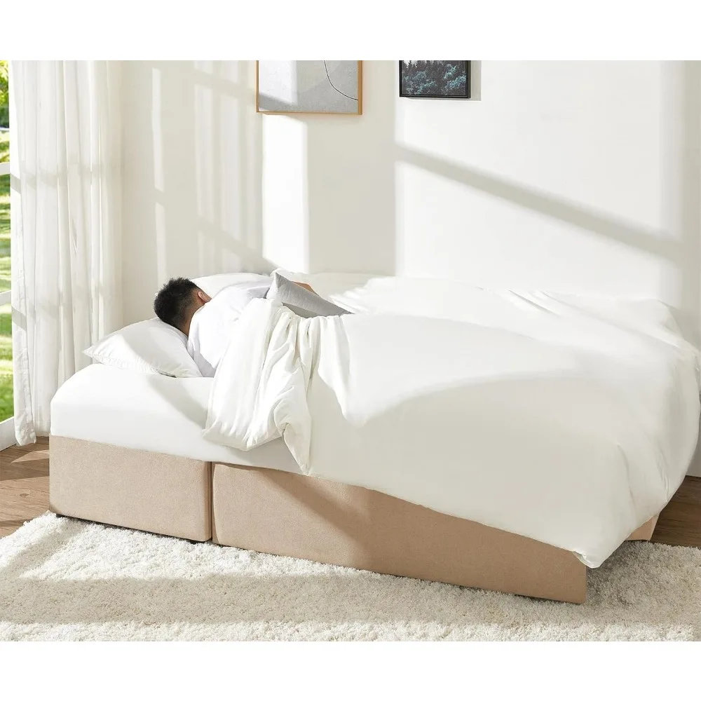 أريكة نوم، أريكة سرير - 2 في 1 سرير أريكة قابل للسحب مع كرسي تخزين لغرفة المعيشة، أريكة نوم مريحة، شنيل بيج