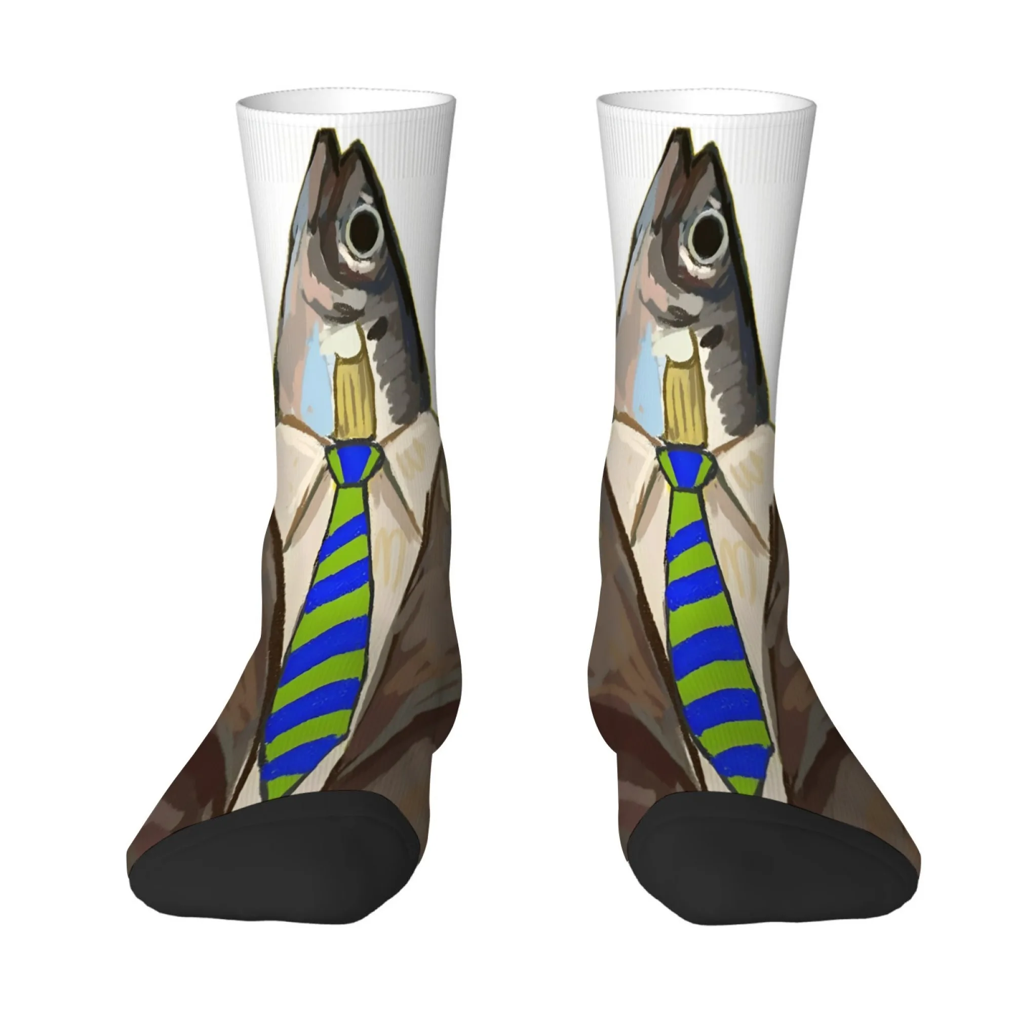Mr. Fish Men's Socks Non Slip Elastic Breathable for Suits Sports Cycling Hiking Funny Novelty Retro Trendy Compression Socks