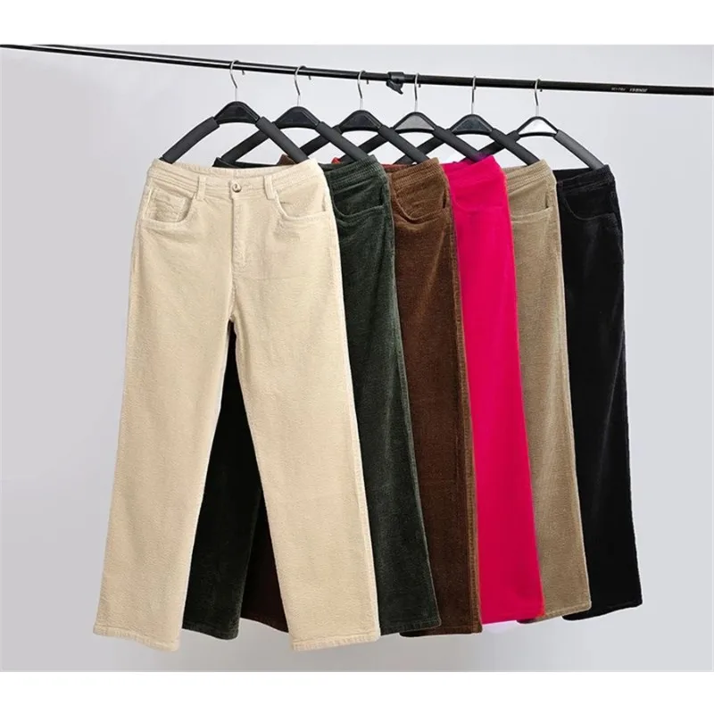 

Big Size 35 OL Spodnie Classic Trousers New Broek Office Mom Corduroy Straight Pants Women Eleagnt High Waist Formal Pantalones
