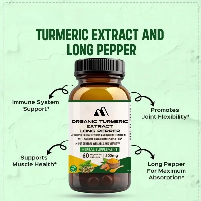 Organic Turmeric Extract and Black Pepper 500mg Ayurvedic Herbal Supplement -60 Vegetarian Capsules