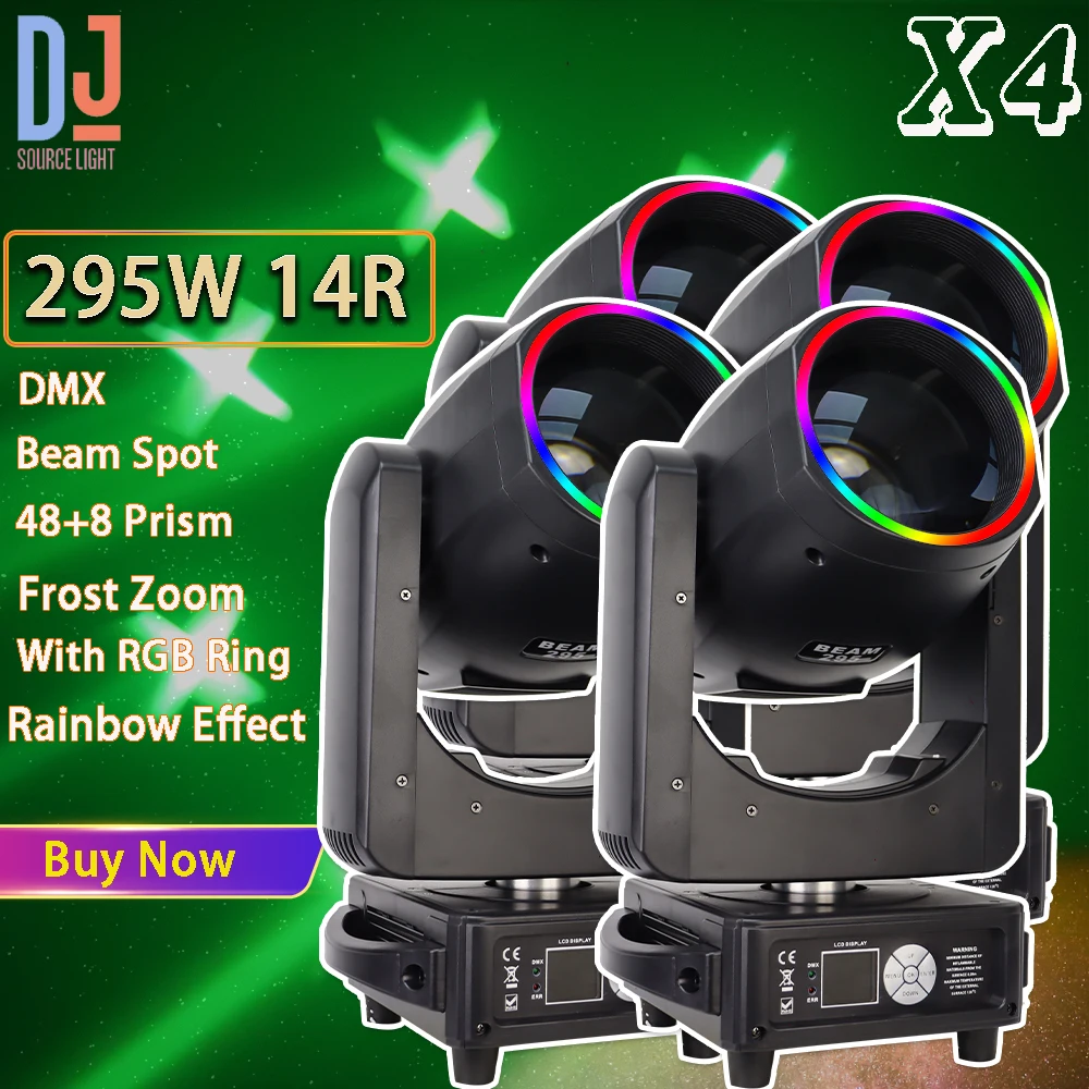 4Pcs/lot 295W 14R Moving Head Light Beam Spot Stage Lights Frost Zoom Gobo 48+8 Prism Rainbow Effect DMX For Dj Disco Party Bar