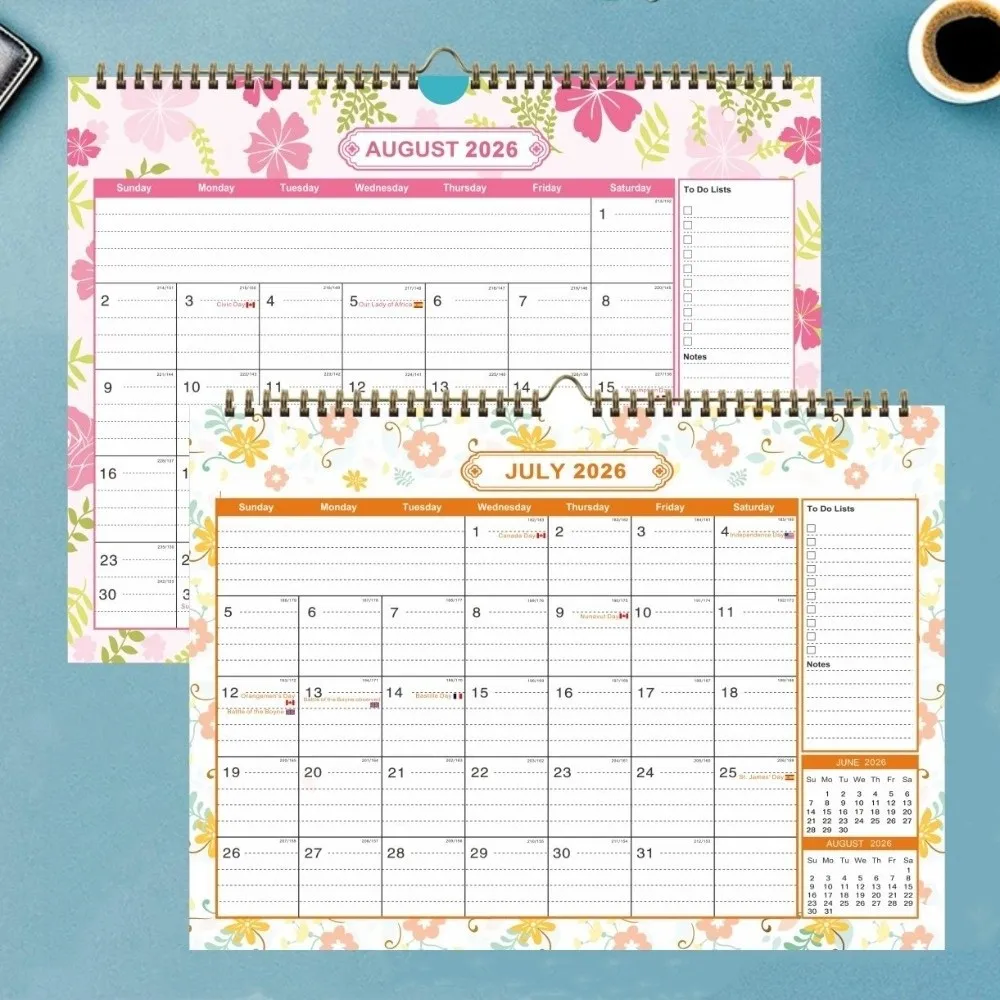 Thick Paper English Calendar Holidays Marked Hook Hanging Wall Calendar Daily Study July 2026-December 2027 Countdown Calendar