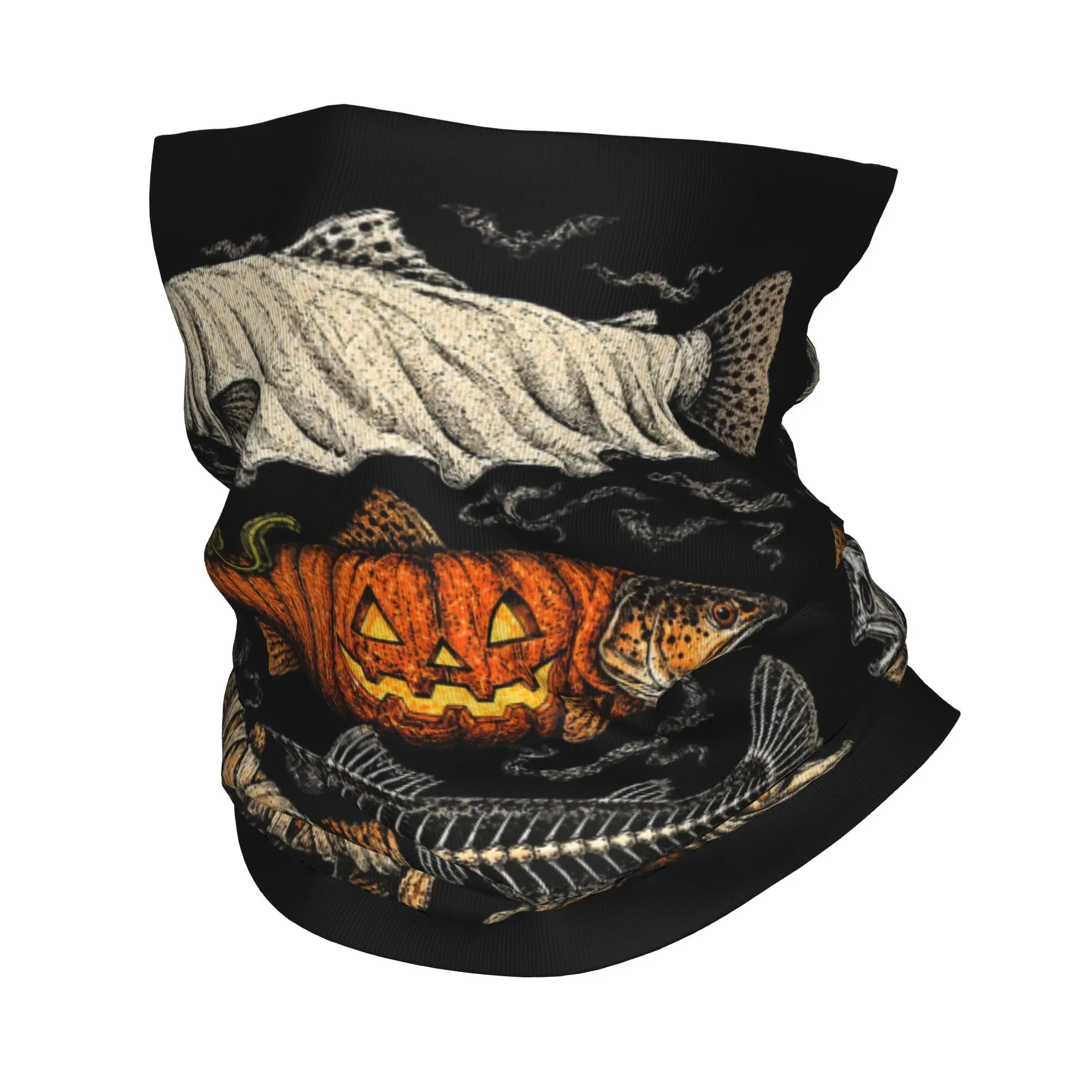 Halloween Trout Fish Ghost Pumpkin Bandana Neck Gaiter Printed Skeleton Mummy Balaclavas Face Scarf Headwear Adult All Season