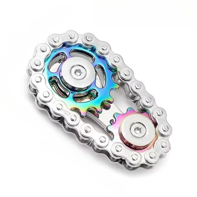 Metal Gear Chain Fidget Roller EDC Stress Relief Toy Rotating Hand Spinner Anxiety Relief Linkage Flywheel Gyro for Adult Kids